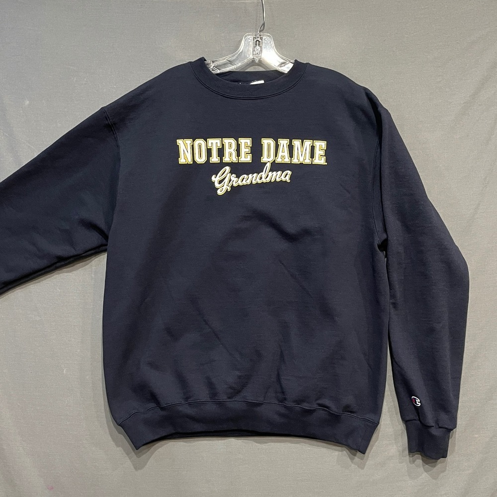 Notre Dame Fighting Irish Grandma‎ Sweatshirt Mens Large Champion Blue Crewneck